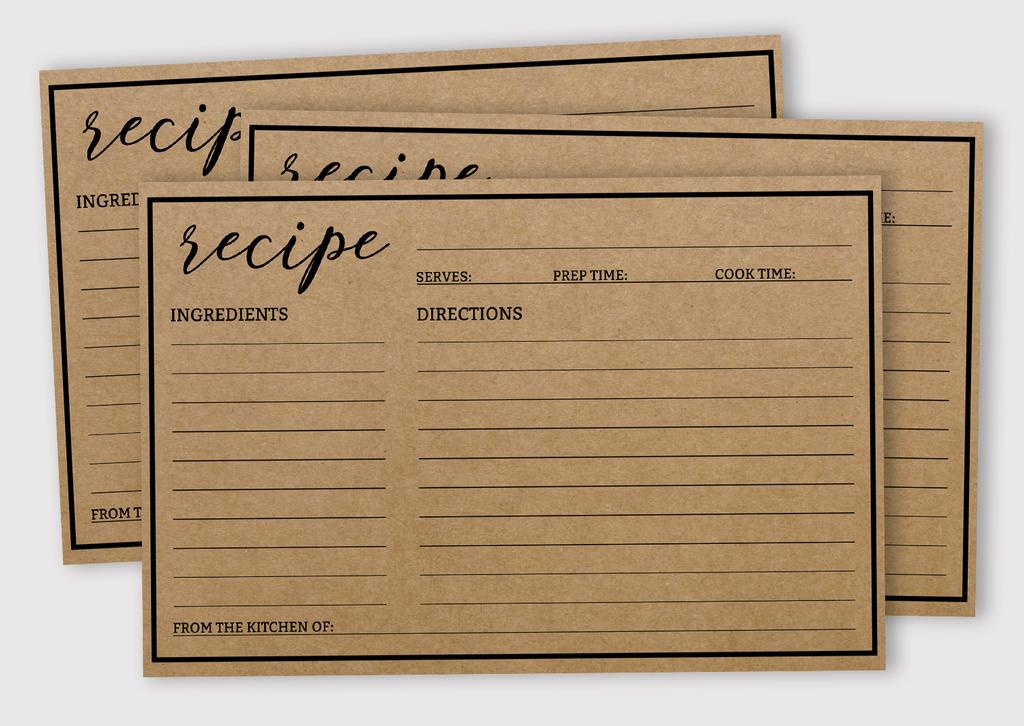 Inkdotpot Карточка с рецептом 6x4 дюйма, односторонние карточки с рецептами, классические карточки с рецептами из крафт-бумаги, для свадьбы, девичника, детского праздника — упаковка