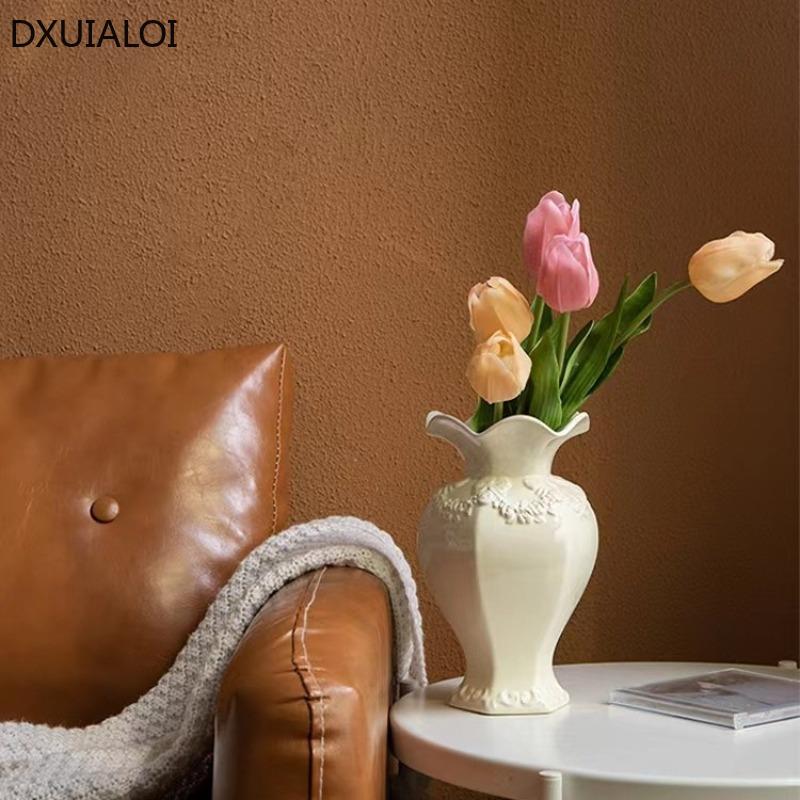 European Style Relief Vase Ceramic Vase Flower Arrangement Device Home Decoration Accessories Desktop Ornaments