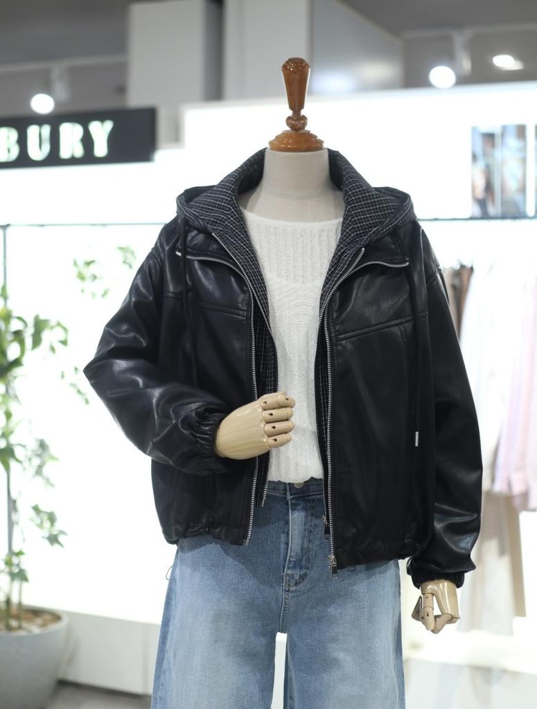 The Thilbery Fake Leather Check Hooded Layered Jumper NCMTR9M0JP07W