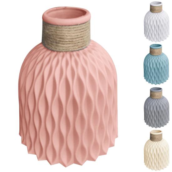 Nordic Style Plastic Faux Ceramics Striped Vase Desktop Decor for Home