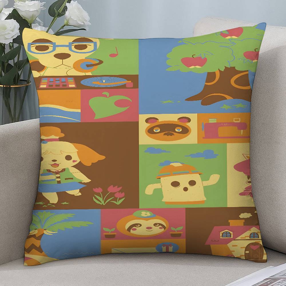 Game Cute A-Animal C-Crossing Pillow Case Short Plush Double-sided Print Square Throw Pillow Covers Sofa Home Cushion Decor