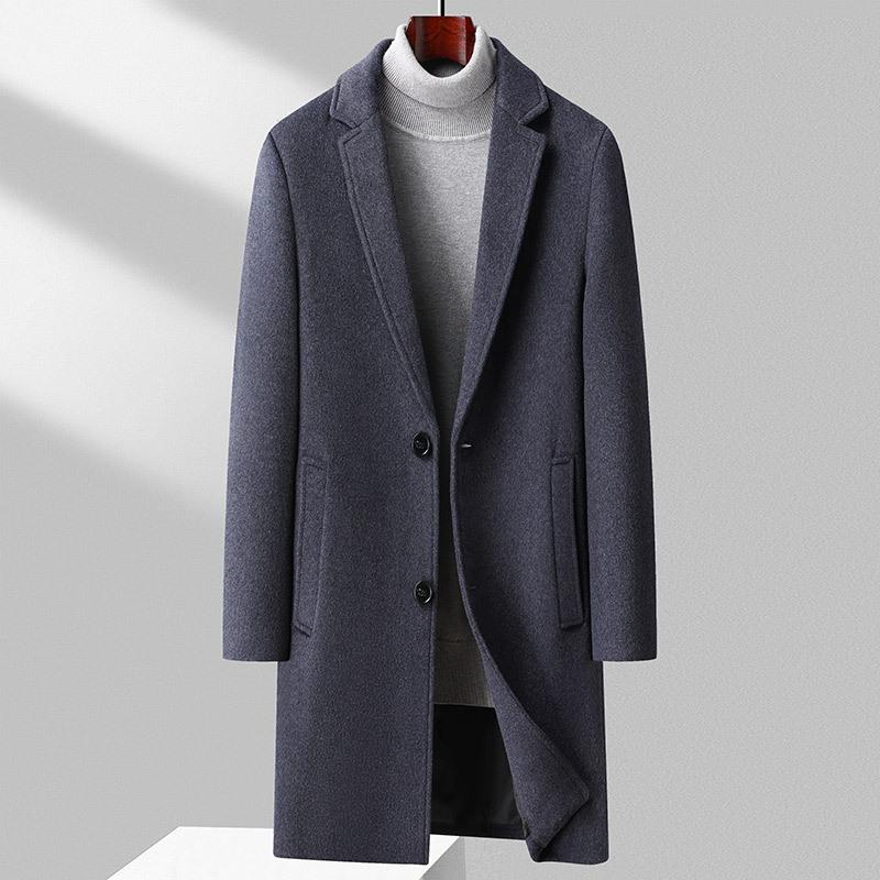 Осенне-зимнее мужское шерстяное пальто средней и длинной длины с воротником из костюма, утолщенное шерстяное пальто с хлопком, тренчкот, мужское пальто