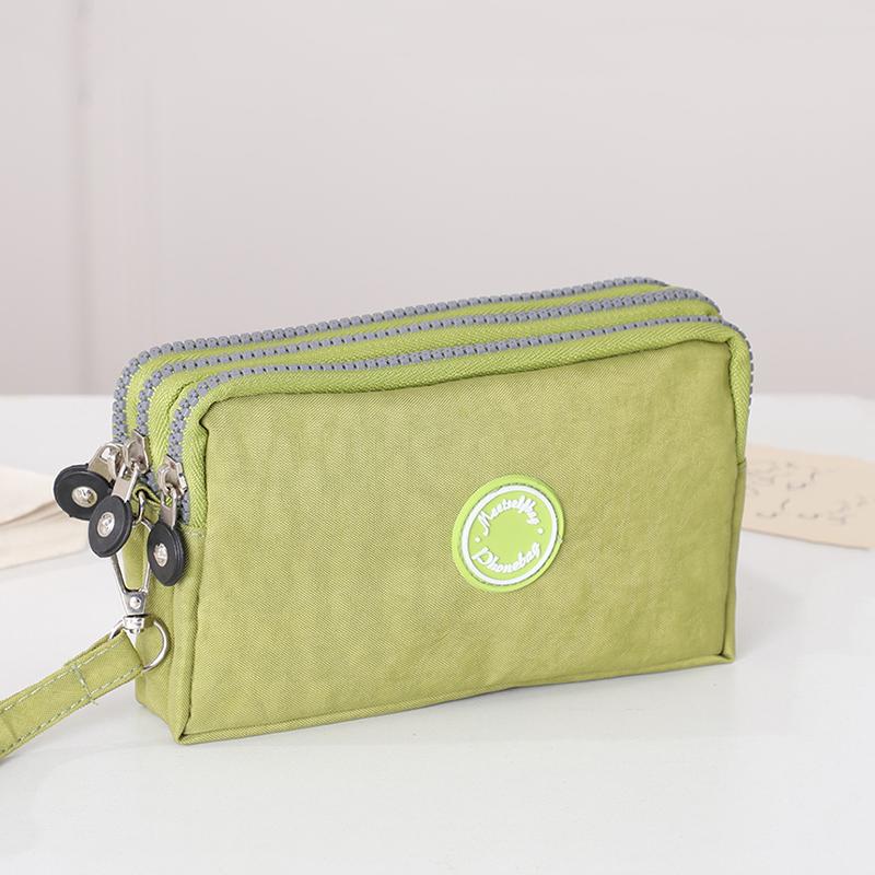able Portable Three-Zip Plain Handbag for Women's Mobile Phone Wallet for Traveling