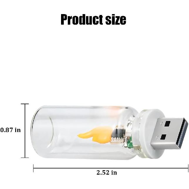 2 Pack USB Flame LED Ambient Lights, Transparent | mini plug-in design, glass-bottle profile, touch dimming, interior night lighting, fits cars RVs