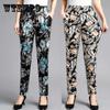 Summer Women's Pants Casual Pants High Waist Stretch Flower Pants for Middle-aged and Elderly Mothers Pants Large Size