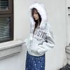 VAYLA Уличные худи с вышивкой букв и меховым воротником с капюшоном для женщин Новые осенне-зимние свободные повседневные универсальные толстовки-кардиганы на молнии