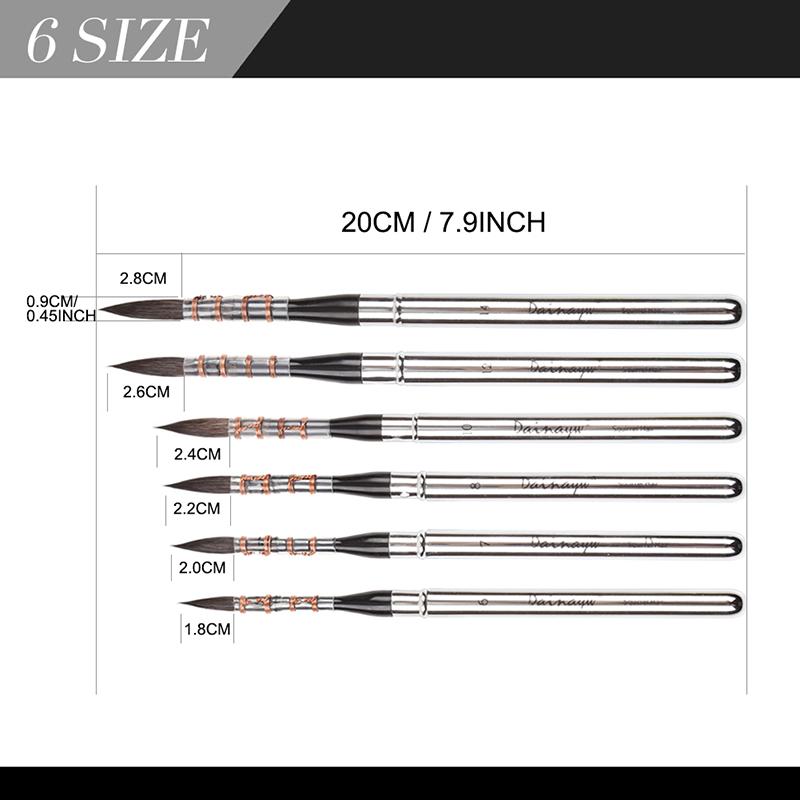 Dainayw Беличьи волосы, дорожные кисти для рисования, 6 шт., тонкая линия, кисть с возможностью складывания, колпачок с наконечником для наружного применения, акварель, гуашь, акриловая живопись