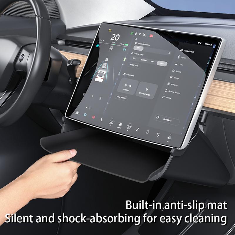 Under Screen Storage Tray for Tesla Model Y 3 2021-2024 Highland Hidden ABS Under Screen Storage Box with Anti-Slip Liner