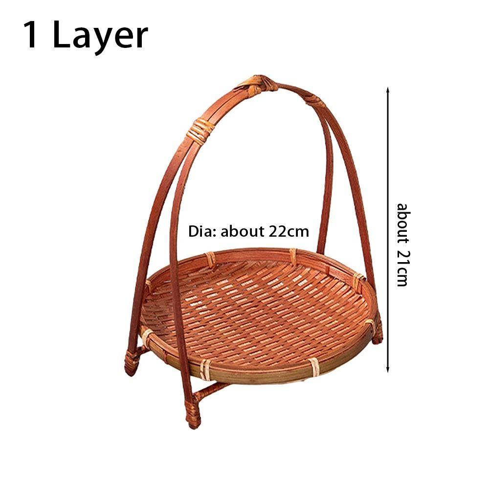 1Pcs 1/2/3 Layers Storage Basket Multi-function Standing Tray Bamboo Woven Basket For Kitchen