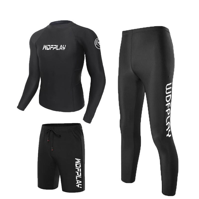 Mens Full Coverage UV Protection Rash Guard Set Long Sleeve Top Pants Snorkeling Diving Surfing