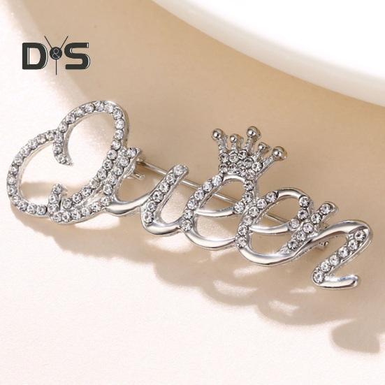 Fashion Rhinestone Queen Letter Brooch Pins for Women Luxury Crown Corsage Party Wedding Gifts Clothing Accessories