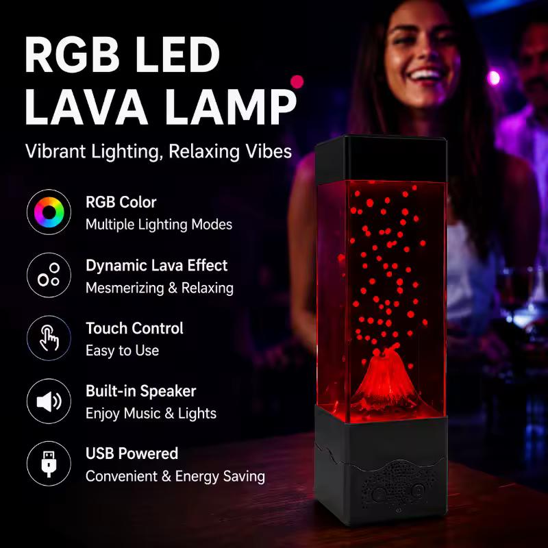Светодиодная лава-лампа RGB Вулкан Ночник Пульт управления Цветная настольная лампа для спальни Вечеринки Бара Домашний декор