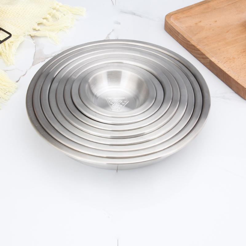 304 Stainless Steel Deepened Vegetable and Dinner Plate, Thickened Flat Bottom for Soup and Fish, Brushed Finish