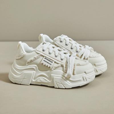 Кроссовки для женщин, вулканизированная обувь на толстой подошве, белые женские кроссовки, модные плетеные женские спортивные туфли из искусственной кожи со шнуровкой, 5 см