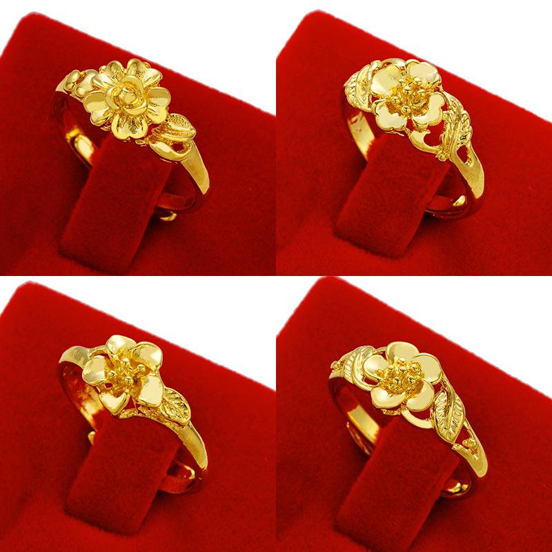 Retro Vietnamese Flower Gold-Plated Wedding Ring for Women – Imitation Gold with Real Copper