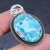 Caribbean Larimar Gemstone 925 Sterling Silver Gift Jewelry Pendant 1.85"