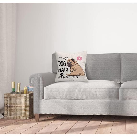 UINHMOP Это не собачья шерсть, это блестки мопса 18x18 дюймов Наволочка для декоративной подушки, Забавный декор с мопсом для дома, спальни, гостиной, комнаты девочки, Подарки