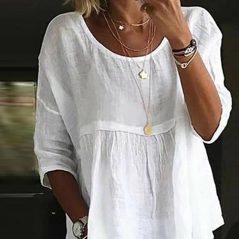 Fashion Round Collar Blouses Spring Summer White Women Blouse Casual Loose Sweet Lady Cotton Linen Tops