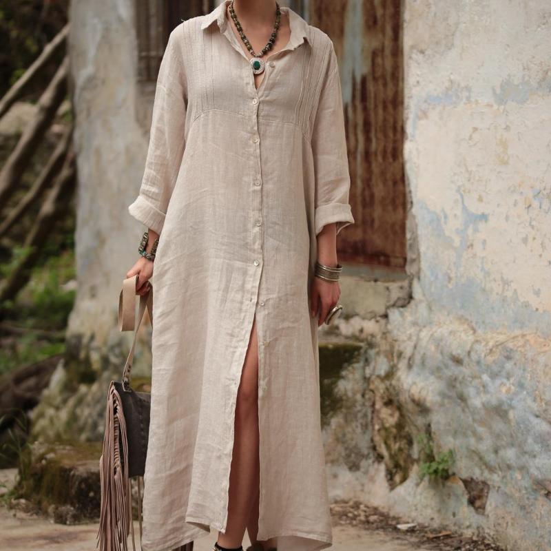 GMXIA Women's Fashion Summer Spring Solid Color Print Long Sleeve POLO-Neck Casual Dresses