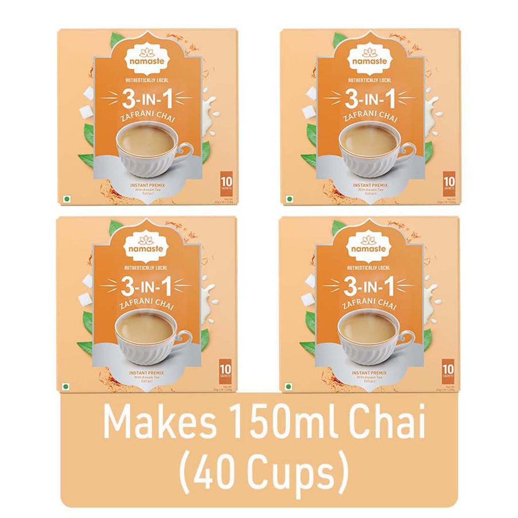 Namaste Chai Instant Tea Premix Zaffrani Chai | Assam | Cardamon | Kesar Flavor | Milk and Sugar | Ready Mix Powder | 22g x 40 Sachets | Pack of