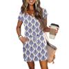Women's Summer V-Neck Casual Short Sleeve Drawstring With Pocket Vintage Floral Dresses