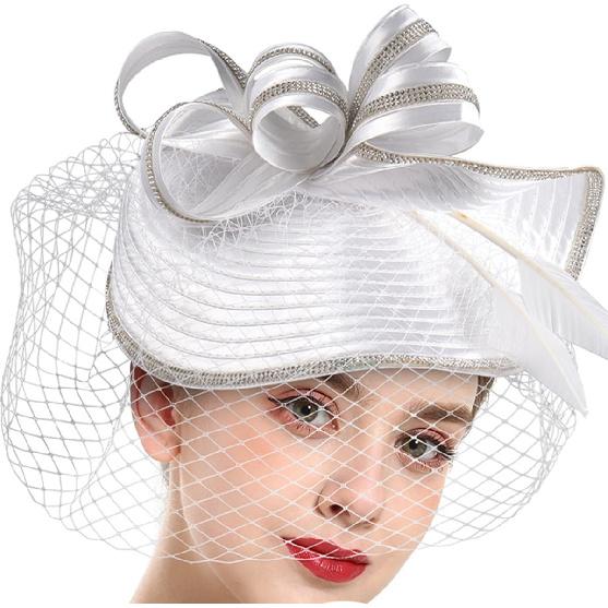 White Linen Fascinator Hat for Women, Elegant Cocktail Tea Party Headband with Veil, Lightweight Wedding Party Headdress, Fashionable Special