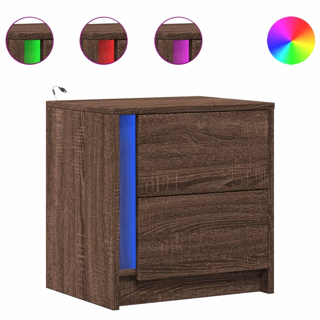 Nightstands with LED Lights 2 pcs Brown Oak Wood Material