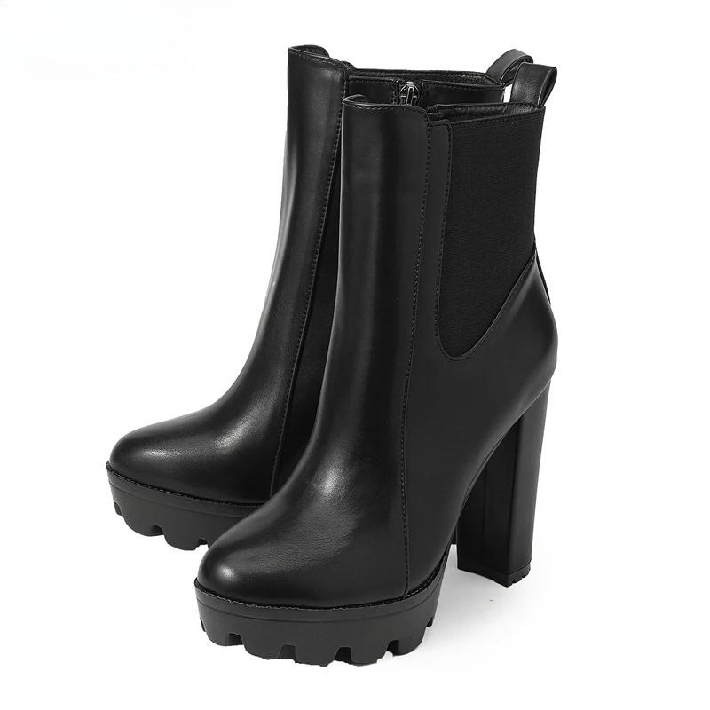 Модные Высококачественные Туфли на Высоком Каблуке Модные Женские Ботильоны Осень Зима Толстая Платформа Слипоны Уличный Стиль Женская Обувь Роскошные Ботинки