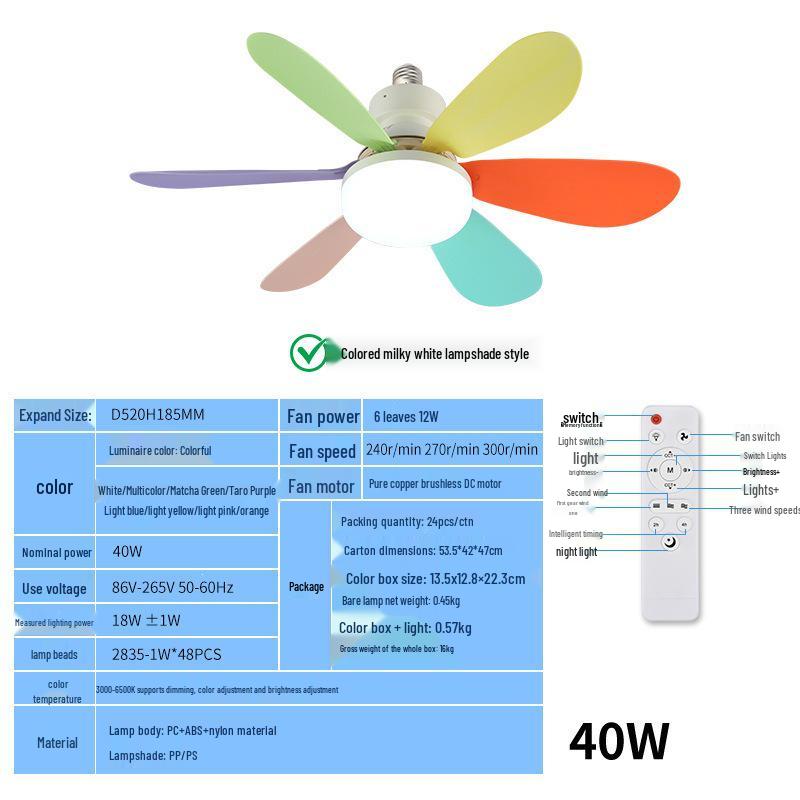 Smart Silent Ceiling Fan Light with E27 Base & 3-Color Dimming