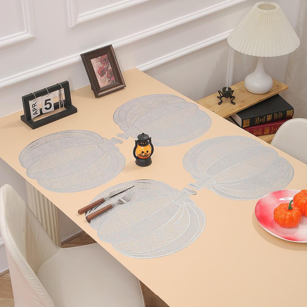 4PCS Waterproof Halloween Hollow Pumpkin Placemat Anti Slip Heat-insulating Coaster Restaurants