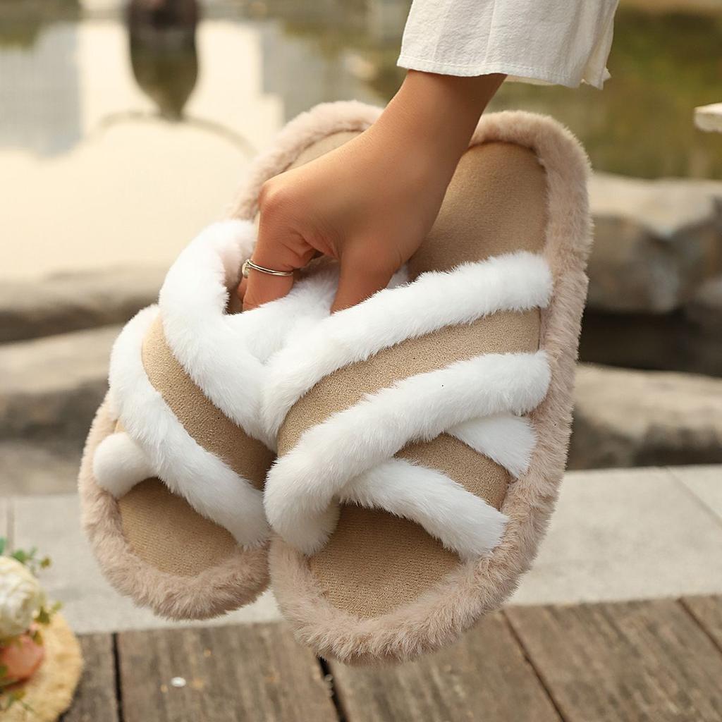 Home Slippers Comfortable and Warm Open Toed Soft Plush Shoes Solid Color Indoor Floor Slippers