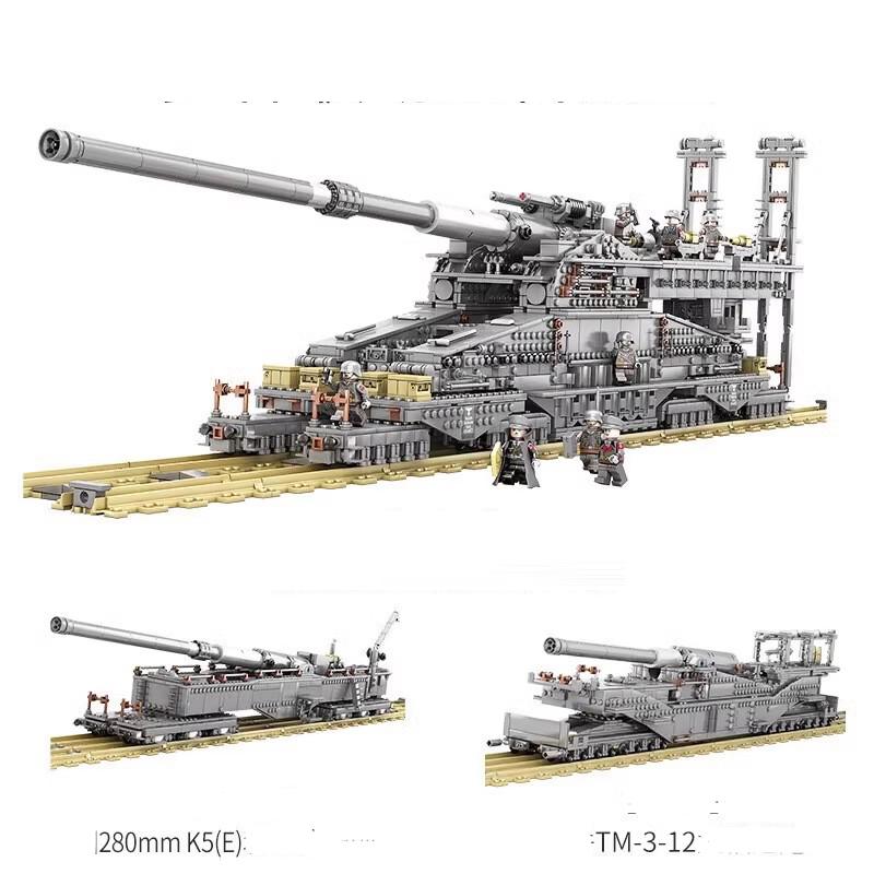 Building Block Germany 800m "Dora" Railway Gun Combat Artillery Set Assembly Toy Tanks