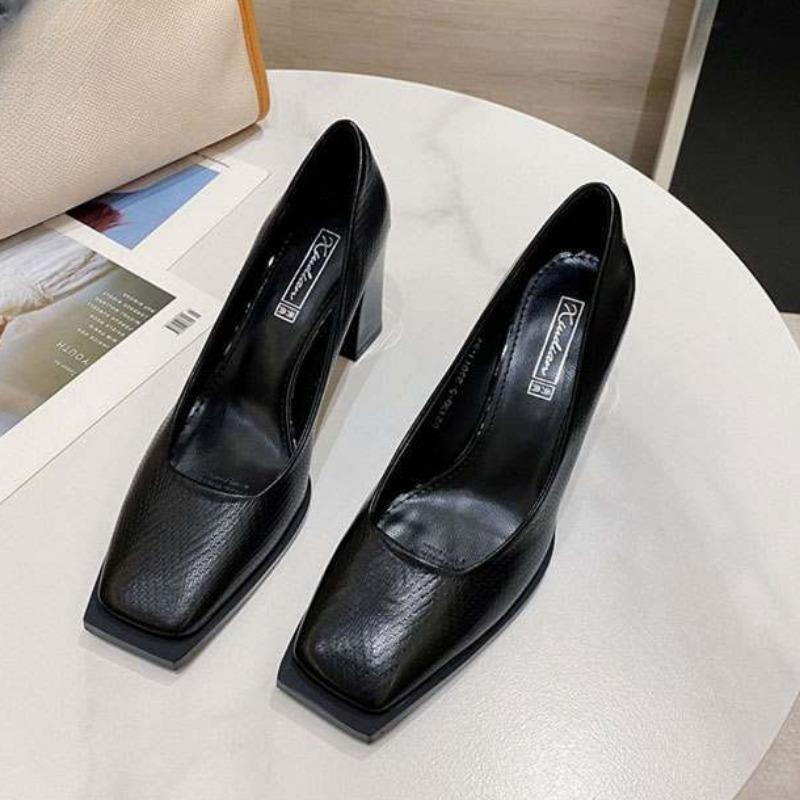 Модные весенние новые туфли на грубом каблуке женские туфли-лодочки из лакированной кожи в стиле ретро с квадратной головкой и профессиональной обувью