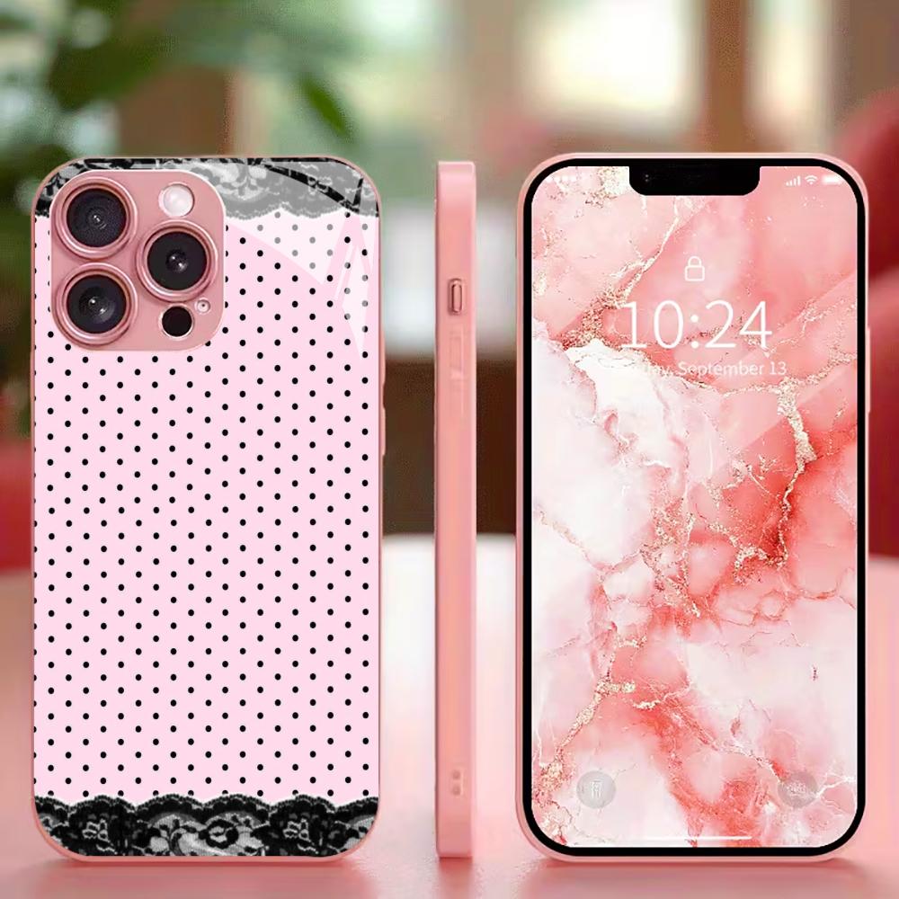 Modern Pink Polka Dot phone case for iphone 17 case for iphone 17 pro max cover Glass for iPhone 17 16 15 14 13 12pm Pro Plus