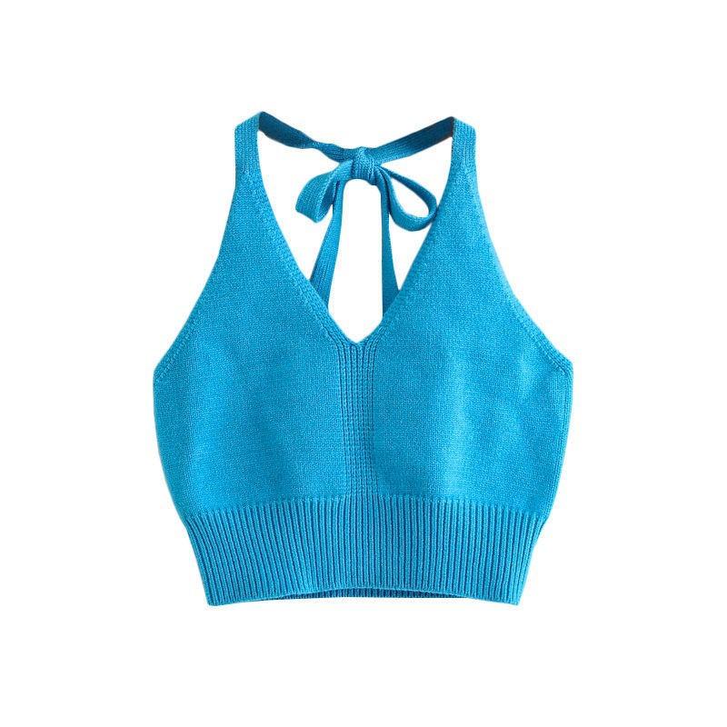 Internet Celebrity Summer Hyuna Camisole Women's Inner Wear Sexy Halterneck Open Back Short Outer Top Trendy