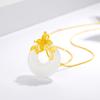 Flower Safety Buckle Necklace Women's Summer Simple Pendant Design Sense Niche Flower Branches Hetian Jade Collarbone Chain