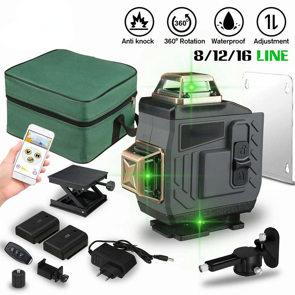 8/12/16 Line 4D Laser Level Adjustable Green Light Self-Leveling 360°Rotary Horizontal Vertical Cross Auto Measuring