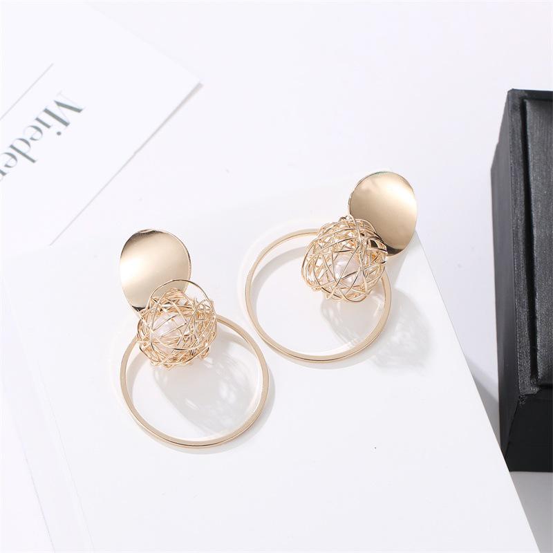 Creative Hollow Gold Skein Earrings Metal Circle Pendant Earrings Net Red Tide Ear Jewelry AVE