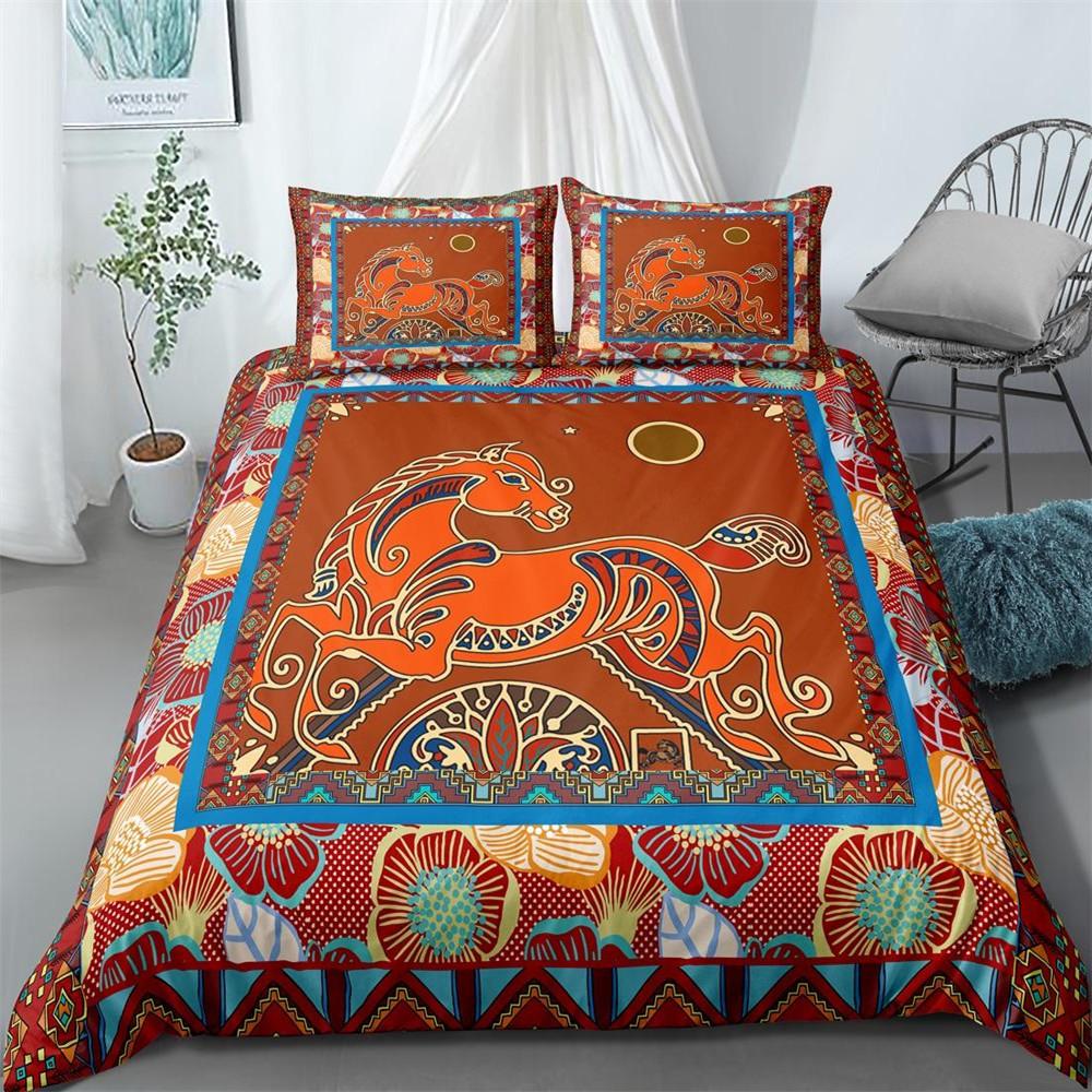 Комплект пододеяльника для лошади размера кинг, комплект постельного белья с лошадью, ковбоем и животными для детей, мальчиков, девочек, из микрофибры, абстрактный, с ловцом снов, пододеяльник