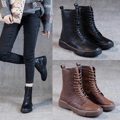 Большие женские британские ботинки в стиле осень-зима 2024 года, новые плюшевые, на плоской подошве, винтажные, короткие, со шнуровкой и боковой молнией