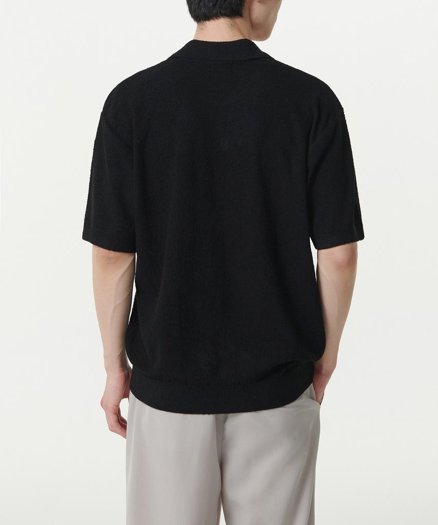 MUSINSA STANDARD Boucle Slit Neck Knitted Polo Shirt [Black]