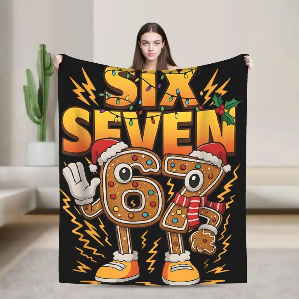Funny Meme Six Seven Italian Brainrot Flannel Blanket Winter Soft Throw for Students Couch Bed Print Bedspread