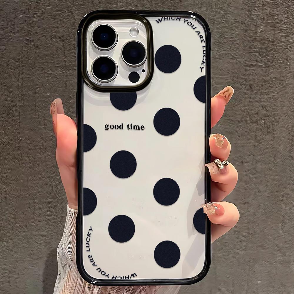 Черный чехол для телефона в горошек для iPhone 17 16 15 14 Pro Max 13 12 11 Air Защитный Современный чехол-накладка Fundas
