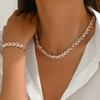 2Pcs/Set Women Jewelry Set Leaves Shape Rhinestone Inlaid Adjustable Length Necklace Bracelet