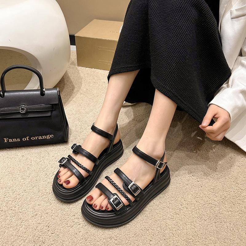 Римские сандалии фея фея платформа увеличивающие рост пляжная обувь лето новые повседневные с пряжкой на одном ремешке спортивные сандалии