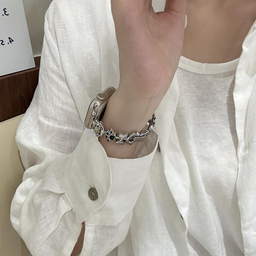 Совместимый ремешок для Apple Watch с дизайном кошки, металлический браслет iWatch SE Series 10 для женщин