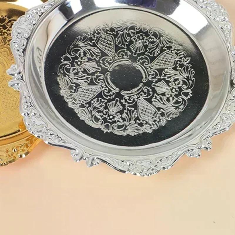 Серебряный золотой железный поднос глянцевая тарелка для украшения украшения фуршет фрукты торт праздничные принадлежности десерт всякая всячина хранение тарелки