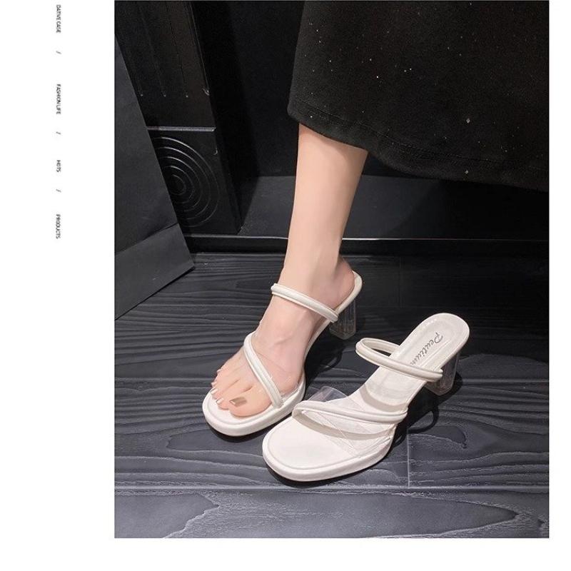 Fashion Transparent Slippers Summer Women's Shoes Square Heel Heeled Mules Luxury Slides Pantofle Jelly Flip Flops Block