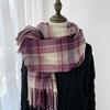 1pc Echape Femme Hive Women's Elegant Vintage Faux Fleece Scarf Shawl - Thick Warm Winter Plaid Stripe Tassel Design