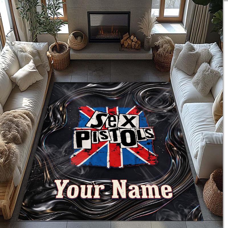 Sex Pistols Crystal Velvet Rug, Custom Name Text Personalized Non‑Slip Floor Mat for Home Decor Gift
